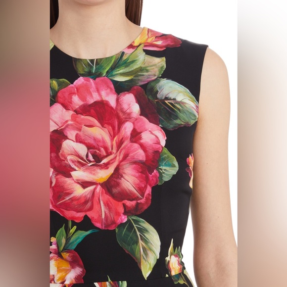 NWT Dolce&Gabbana Rose Print Stretch Silk Sheath Dress - Picture 4 of 10